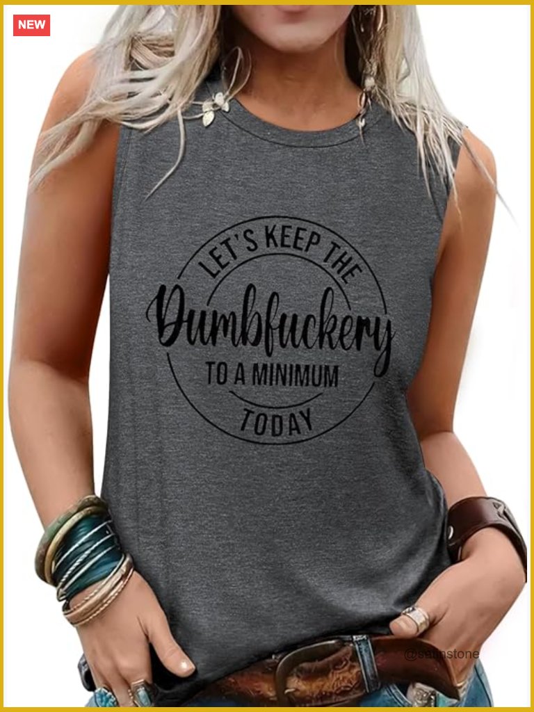 Sleeveless Tank Top Crewneck Loose Fit Graphic Tee Casual Summer Vacation Blouse